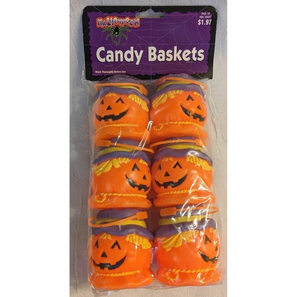Blow Mold Halloween Pumpkin Mini Buckets Baskets Candy Scarecrow Decor Vtg NOS